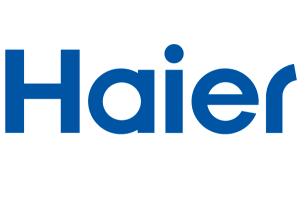 Blaues „Haier“-Logo auf weißem Hintergrund.