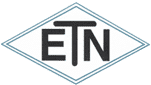 Logo mit den Buchstaben ETN in fetter, schwarzer Schrift. Der Text ist von einer rautenförmigen Kontur mit einem dünnen, doppellinigen Rand umgeben. Der Hintergrund ist transparent.