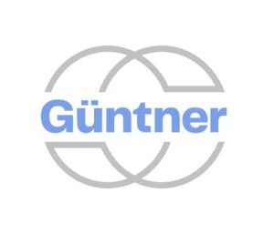 Logo von Güntner mit dem Firmennamen in Blau, überlagert von zwei sich kreuzenden grauen Kreisen.