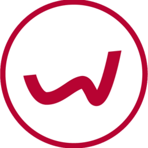 Ein Logo mit einer roten Wellenlinie innerhalb eines roten kreisförmigen Rahmens auf weißem Hintergrund.