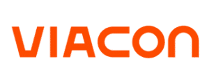 Das Bild zeigt das Logo von „Viacon“ in fetten, orangefarbenen Großbuchstaben auf weißem Hintergrund.